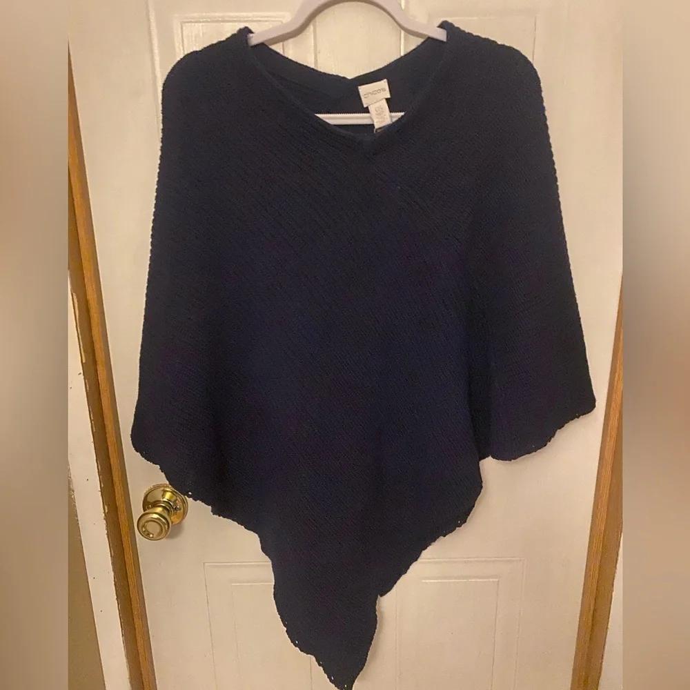 Chico's Navy V‑Neck Knit Poncho NWT